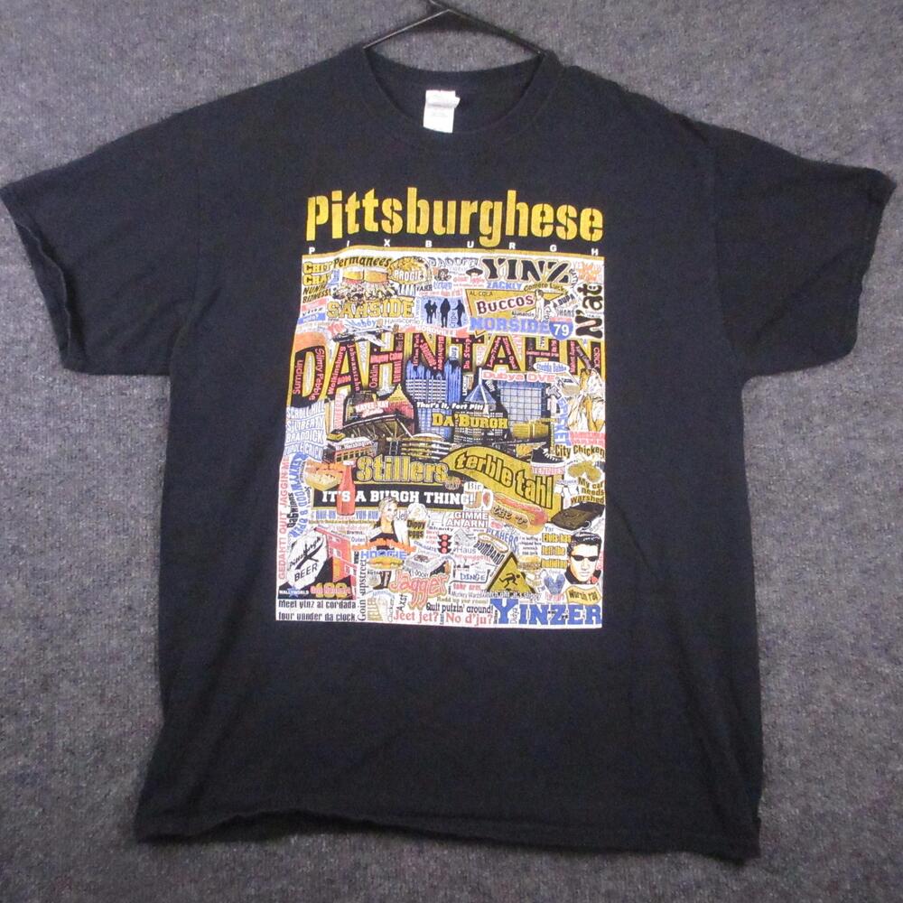 Pittsburghese Dahntahn Shirt Mens Large Black Gildan Pittsburgh Graphic Tee